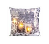 Infactory Coussin décoratif à 3 LED motif bougies - 45 x 45 cm