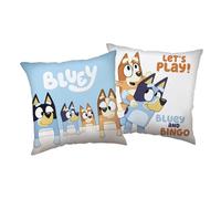 Coussin décoratif Bluey « Let's Play » 40x40 cm, Bluey et Bingo, doux et moelleux