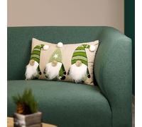 Coussin décoratif de Noël avec motif de lutins en vert et beige, coussin douillet 50x30cm pour une décoration festive et chaleureuse
