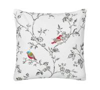 Coussin Décoratif en Coton Brodé Blanc 45 x 45 cm à Motif d'Oiseaux Rembour