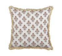Coussin Décoratif en Coton Motif Fleurs Pompons 45 x 45 cm Blanc Omorika