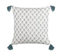 Coussin Décoratif en Coton Motif Floral Blanc et Bleu 45 x 45 cm pour Salon Corn