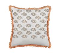 Coussin Décoratif en Coton Motif Floral Blanc et Orange 45 x 45 cm pour Salon Sa