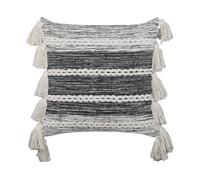 Coussin Décoratif en Coton Pompons Noir et Blanc 45 x 45 cm Fait à la Main Roche