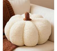 Coussin décoratif en forme de citrouille d'Halloween - En forme de citrouille - Blanc crème - Coussin décoratif esthétique en velours - Coussin décoratif pour canapé et lit - Rond - Pour enfant et