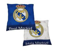 Coussin décoratif Real Madrid taille 40 x 40 cm -, salon ou chambre -Réversible avec blason - Idéal pour les fans de football