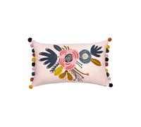 CAPUK - Coussin Déhoussable 30x50cm Coton Motif Rétro avec Pompons -