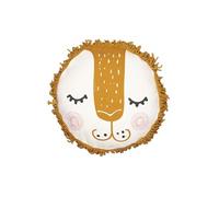 THEO - Coussin Déhoussable Ø40cm Coton Motif Lion avec Franges de Macramé -