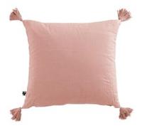 OUREA - Coussin Déhoussable 40x40cm avec Pompons Gaze de Coton Rose Pêche -