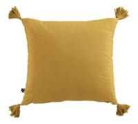 AltoBuy OUREA - Coussin Déhoussable 40x40cm avec Pompons Gaze de Coton Safran