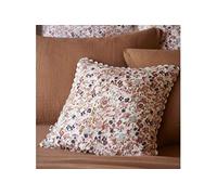 ADONIS - Coussin Déhoussable 40x40cm Gaze de Coton Blanc Imprimé Fleur Biais en Croché -