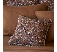 AltoBuy Adonis - Coussin Déhoussable 40x40cm Gaze de Coton Brun Imprimé Fleur Biais en Croché