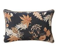 ELIANE - Coussin Déhoussable 40x60cm Velours de Coton Bleu Imprimé Fleur -