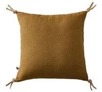 MARGAUX - Coussin Déhoussable 45x45cm avec Pompons Lin Lavé Coloris Caramel - Altobuy Lin