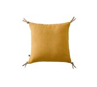 MARGAUX - Coussin Déhoussable 45x45cm avec Pompons Lin Lavé Coloris Miel - Altobuy