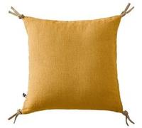 MARGAUX - Coussin Déhoussable 45x45cm avec Pompons Lin Lavé Coloris Miel - Altobuy