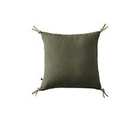Coussin Déhoussable 45x45cm avec Pompons Lin Lavé Coloris Thym - MARGAUX - ALTOBUY Vert G