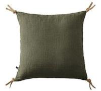 MARGAUX - Coussin Déhoussable 45x45cm avec Pompons Lin Lavé Coloris Thym - Altobuy Lin