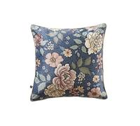 Coussin déhoussable 50x50cm velours imprimé floral coloris bleu - FAUSTINE - ALTOBUY