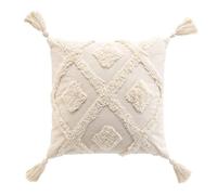 Coussin déhoussable - Inca - 40x40cm - Coloris Écru - Motifs tuftés - Pompons décoratifs