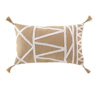 Coussin déhoussable pompons 30x50cm jute - Taille: 30x50cm - Coloris: Blanc