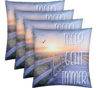 Coussin d'extérieur avec motif de plage - la mer est toujours là - 4 pièces ( pack de 4 )
