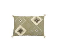 Coussin en coton multicolore, rectangulaire, à motifs, fermeture à glissière, franges et pompons - Bloomingville, Mazzo - 60x40x15 cm