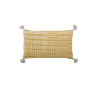 Coussin en coton recyclé jaune, rectangulaire, rayé, franges - Bloomingville, Decia - 85x50x1 cm