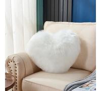 Coussin en forme de cœur à poils longs " Coussin douillet 40x40cm " Coussin décoratif en forme de cœur " Fourrure synthétique à poils longs [blanc]