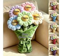Coussin en peluche personnalisé 2D imprimé plat avec bouquet de marguerites pour canapé, chambre à coucher, salon, personnalisé de 1 à 10 noms, thème de la fête des mères, bouquet de fleurs
