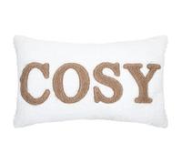 Coussin en polaire avec message brodé ""Cosy"" Ecru 30x50 cm