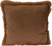 Coussin en velours de luxe 45x45cm avec passepoil en Fourrure artificielle, Accessoire décoratif pour la maison, plusieurs couleurs