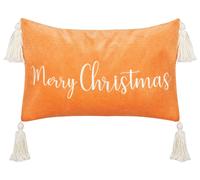 Coussin en Velours Orange à Inscription de Noël avec Pompons 30 x 50 cm Lithops