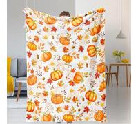 Coussin et couverture d'automne à motif citrouille et feuille d'érable, couverture en flanelle à motif de récolte automnale aquarelle, couverture décorative en peluche super douce et légère, convient 