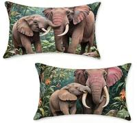 Coussin Exterieur 50x60 cm Lot de 2 Vert Housse De Coussin 50 x 60 cm Outdoor Throw Pillows éLéPhant Taie Oreiller Lin, Recto-Verso Haute Définition avec Fermeture éclair Invisible été Cadeau 1-73AC0