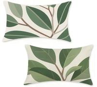 Coussin Exterieur 50x70 cm Lot de 2 Vert Housse De Coussin 50 x 70 cm Outdoor Throw Pillows Arbre Taie Oreiller Lin, Recto-Verso Haute Définition Fermeture éclair Invisible Decoration Chambre F-9832E