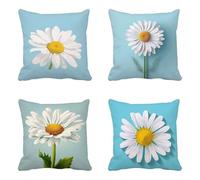 Coussin Exterieur Bleu Lot de 4, Chrysanthème Taie Oreiller 45x45CM, Housse de Coussin Imperméable Taies d'Oreillers Conception de Motifs pour Patio Extérieur Jardin Salon Ferme Décor -yxy2504G6