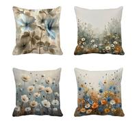 Coussin Exterieur Crème Lot de 4, Fleurs Taie Oreiller 60x60 cm, Housse de Coussin Imperméable Taies d'Oreillers Conception de Motifs pour Patio Extérieur Jardin Salon Canapé Ferme Décor -yxy2504G8