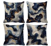Coussin Exterieur Europe Du Nord Housse de Coussin 45x45CM Lot de 4, Imperméable Taies d'Oreillers Bleu Marine Taie Oreiller Double Face Impression avec Fermeture Éclair Invisible pour Jardin -lsy54A1