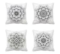 Coussin Exterieur Gris Lot de 4, Mandala Taie Oreiller 45x45, Housse de Coussin Imperméable Taies d'Oreillers Conception de Motifs pour Patio Extérieur Jardin Salon Canapé Ferme Décor -yxy2504G2