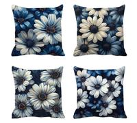 Coussin Exterieur Housse Coussin Moderne Fleurs 75x75 Lot de 4 Velours Taie Oreiller avec Zip Invisible Coussins Exterieures Imperméable Decoration Maison pour Canapé Chaise Lit, Jardin Ferme T-624