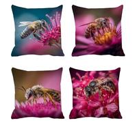 Coussin Exterieur Impermeable 30x30 Lot de 4 Abeille Taie Oreiller Carré Housse de Coussin Fleur Housse de Canape Lin Coussins Canapé Taie d'oreiller, Coussins Décoratifs pour Balcon Canapé s-291