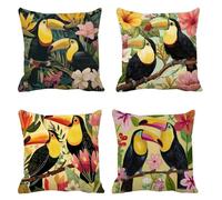 Coussin Exterieur Impermeable 30x30 Lot de 4 Oiseau Taie Oreiller Carré Housse de Coussin Fleur Housse de Canape Lin Coussins Canapé Taie d'oreiller, Coussins Décoratifs pour Balcon Canapé s-315