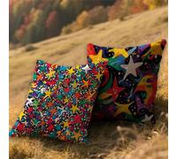 Coussin Exterieur Impermeable 30x30cm Housse de Coussin Couleur Set de 2 Lin Carré Decoratif Taie Oreiller avec Fermeture à Glissière Lnvisible,Patio Salon de Jardin Exterieur Decor,Étoile AU-417