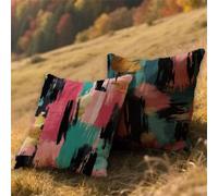 Coussin Exterieur Impermeable 30x30cm Housse de Coussin Couleur Set de 2 Lin Carré Decoratif Taie Oreiller avec Fermeture à Glissière Lnvisible,Patio Salon de Jardin Exterieur Decor,Abstrait AU-651