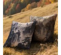 Coussin Exterieur Impermeable 30x30cm Housse de Coussin Noir Et Blanc Set de 2 Lin Carré Decoratif Taie Oreiller avec Fermeture à Glissière Lnvisible,Patio Fall Salon de Jardin Decor,Montagne AU-677