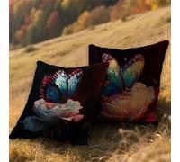 Coussin Exterieur Impermeable 30x30cm Housse de Coussin Papillon Set de 2 Lin Carré Decoratif Taie Oreiller avec Fermeture à Glissière Lnvisible,Patio Salon de Jardin Exterieur Decor,Fleur AU-683