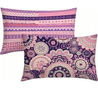 Coussin Exterieur Impermeable 30x50cm Lot de 2 Violet Housses de Coussin BohêMe Lin Taie d'oreiller, Impression Recto Verso avec Fermeture éClair Invisible, Decoration Maison pour Jardin -LK2604768
