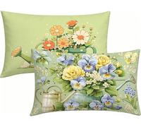 Coussin Exterieur Impermeable 30x60cm Lot de 2 Bleu Housses de Coussin Moderne Lin Taie d'oreiller, Impression Recto Verso avec Fermeture éClair Invisible, Decoration Maison pour Jardin -LK260449H