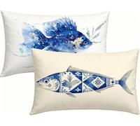 Coussin Exterieur Impermeable 30x60cm Lot de 2 Moderne Housses de Coussin Abstrait Lin Taie d'oreiller, Impression Recto Verso avec Fermeture éClair Invisible, Decoration Maison pour Jardin -LK260431